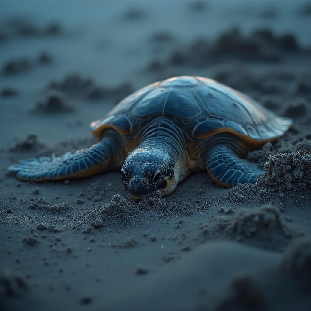 Fort Myers Beach in July: Your Ultimate Scorching Summer Survival Guide Sea turtle emerging from sand under the moonlight during nesting season, in a nature documentary style photography