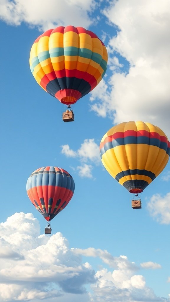50 Adorable Cute Wallpaper Ideas to Transform Your Space Colorful hot air balloons in a blue sky with clouds