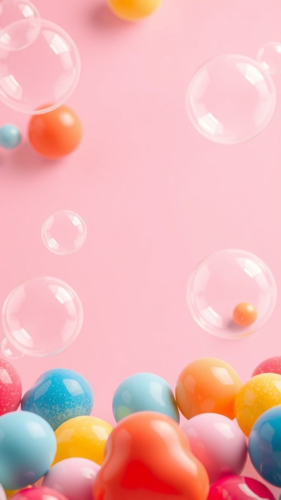 50 Adorable Cute Wallpaper Ideas to Transform Your Space Colorful bubbles and orbs on a pink background