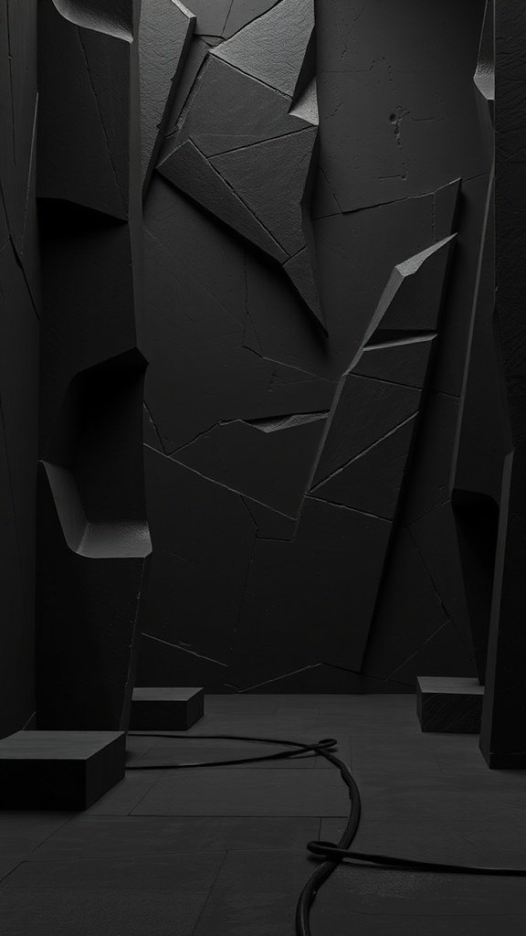 50 Stunning Black Wallpapers for a Chic Look Dark abstract shapes on a black background, creating a textured and modern wallpaper.