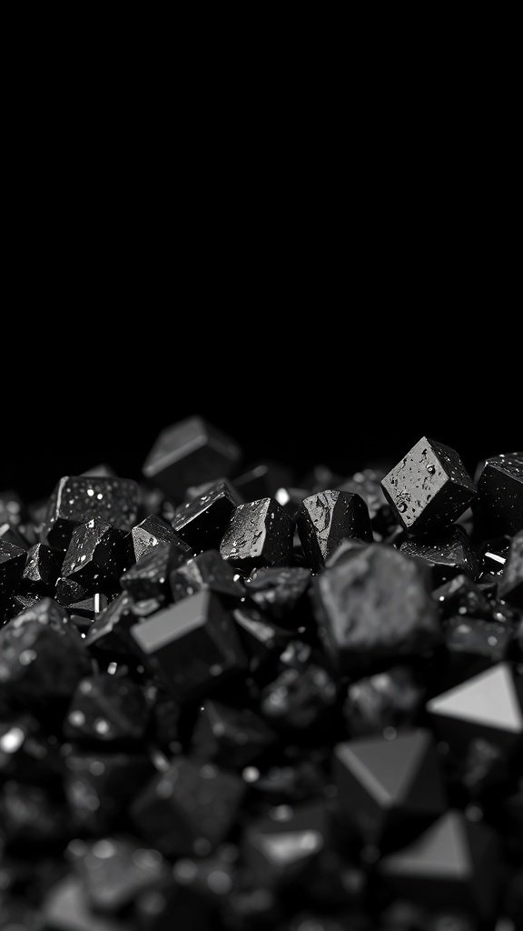 50 Stunning Black Wallpapers for a Chic Look A close-up of glistening black crystals on a black background.