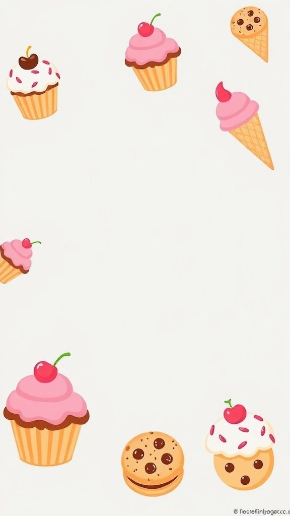 50 Adorable Cute Wallpaper Ideas to Transform Your Space Cute wallpaper featuring illustrations of cupcakes, ice cream cones, and cookies.