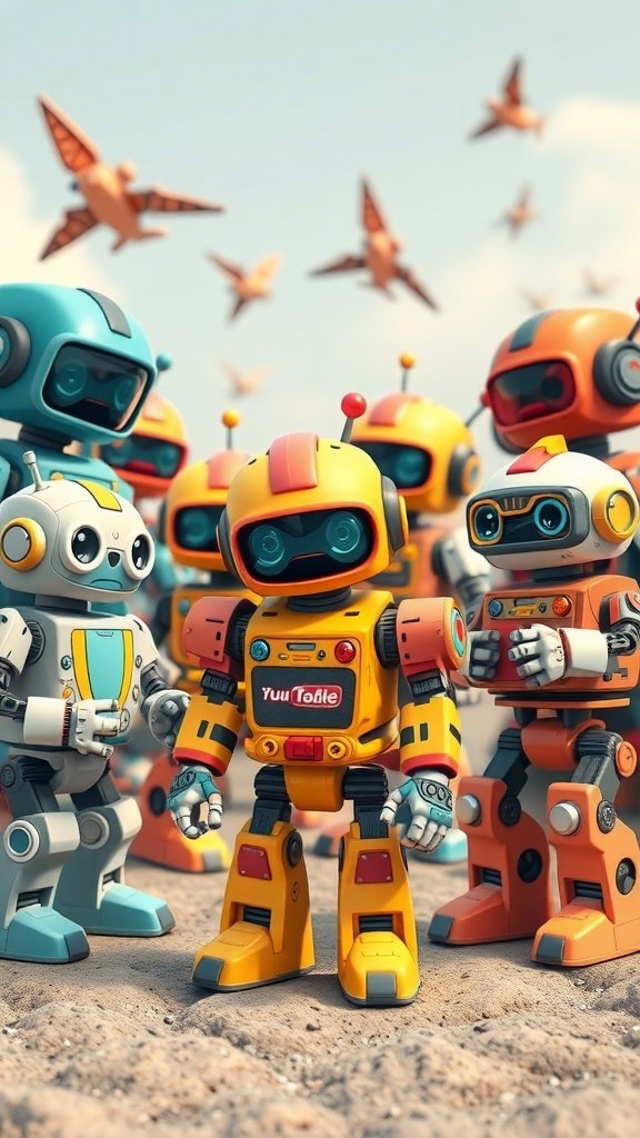 50 Adorable Cute Wallpaper Ideas to Transform Your Space A group of colorful, friendly robots standing together in a playful setting.
