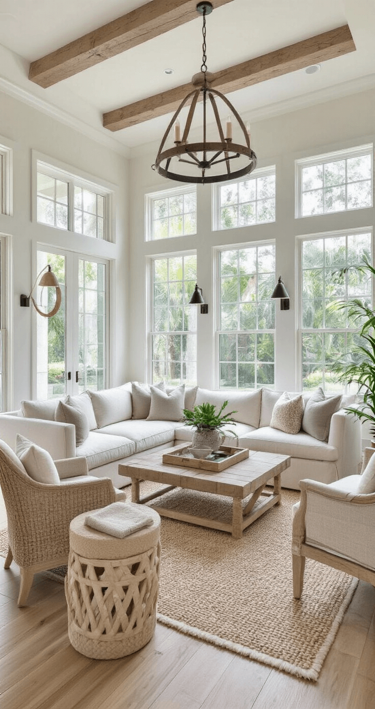 Creating Your Perfect Florida Room: A Sun-Soaked Sanctuary of Style and Comfort A spacious and beautifully styled Florida room featuring distinct zones for conversation, reading, and casual dining, with ample natural light, layered lighting, and a harmonious blend of textures.
