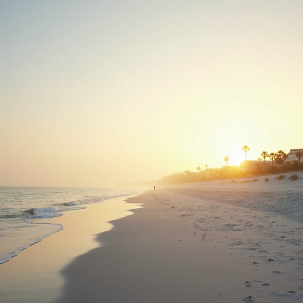 Jacksonville Beach in September: Your Ultimate Insider's Guide to Florida's Hidden Paradise Golden sunrise over calm ocean with minimal human presence at Jacksonville Beach, captured in high resolution professional landscape photography