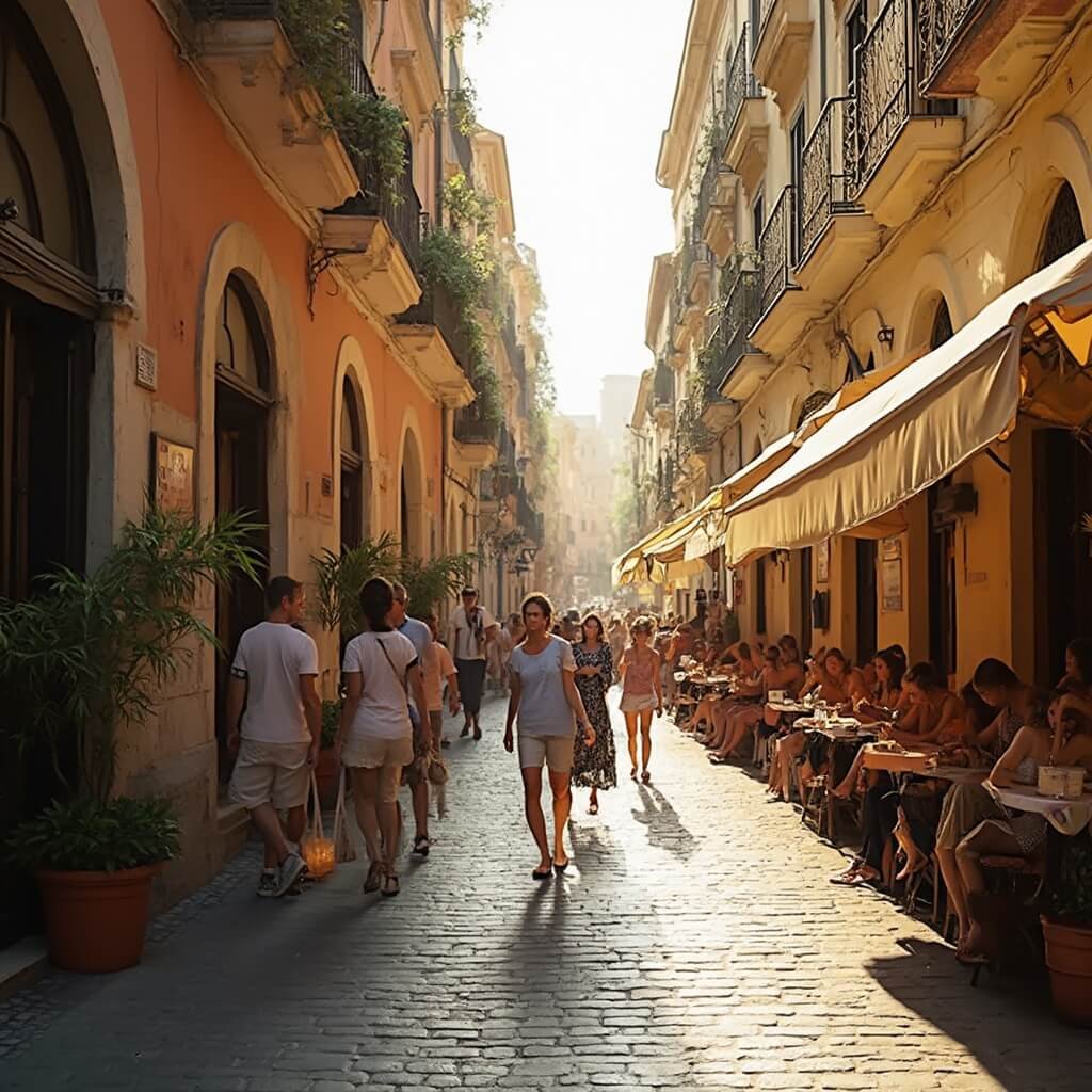 Naples in August: The Ultimate Sun-Soaked Adventure You Can't Miss Ferragosto celebrations in the historic center of Naples with locals dining at traditional Italian restaurant outdoor tables, surrounded by Baroque architecture, and cobblestone streets in warm golden sunlight