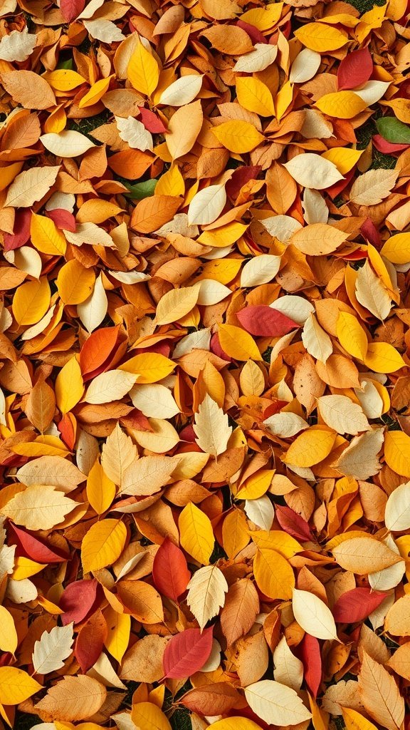 50 Gorgeous Fall Wallpapers to Transform Your Space A colorful mosaic of fallen leaves in shades of orange, yellow, and red.
