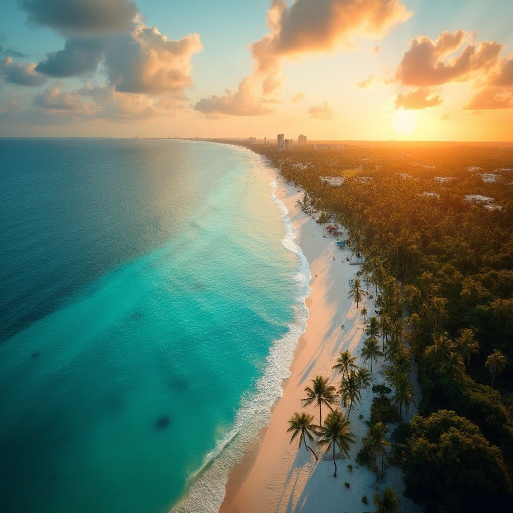 Why West Palm Beach in April Will Blow Your Mind: The Ultimate Traveler's Guide Aerial view of West Palm Beach coastline at golden hour, turquoise waters, sandy beaches, palm trees, and vibrant sunset colors.