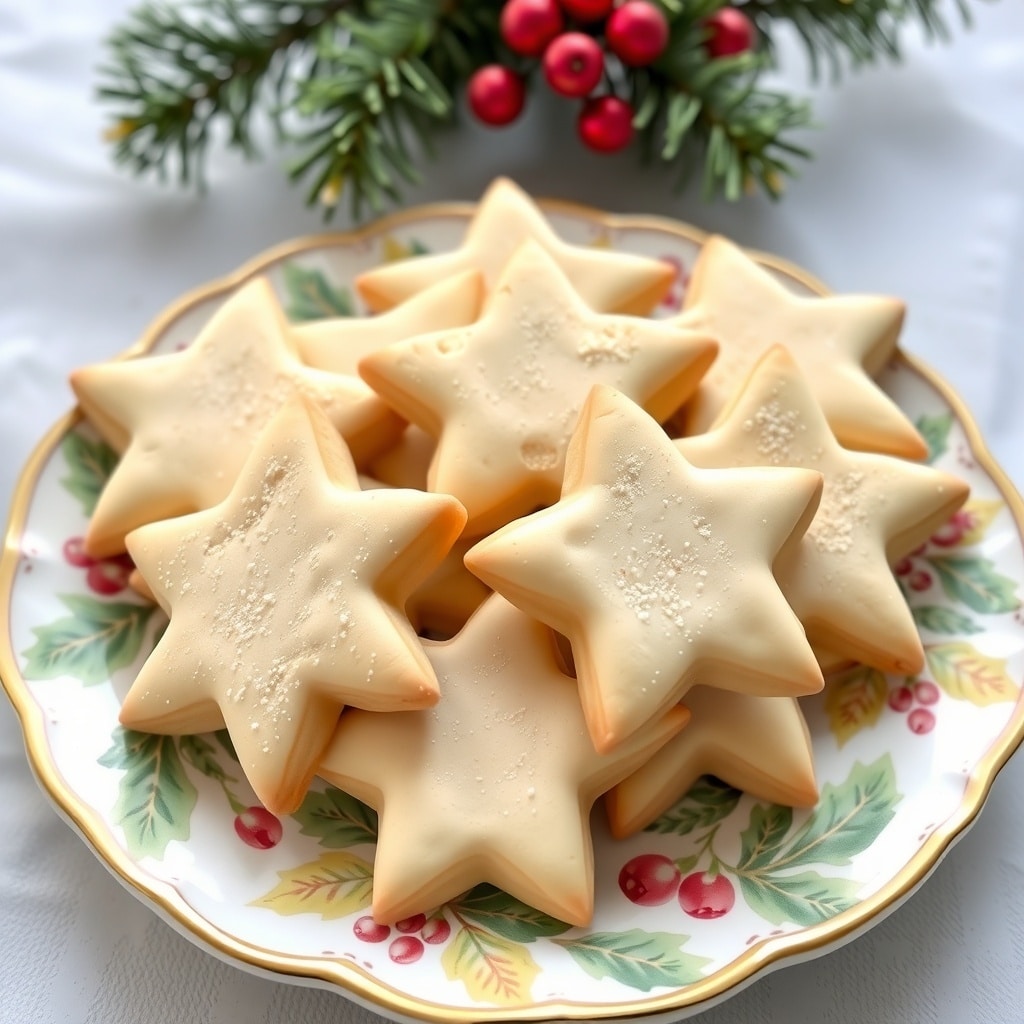 30 Delectable Christmas Cookie Recipes to Try This Holiday Season A plate of star-shaped honey almond cookies decorated with icing, perfect for Christmas.