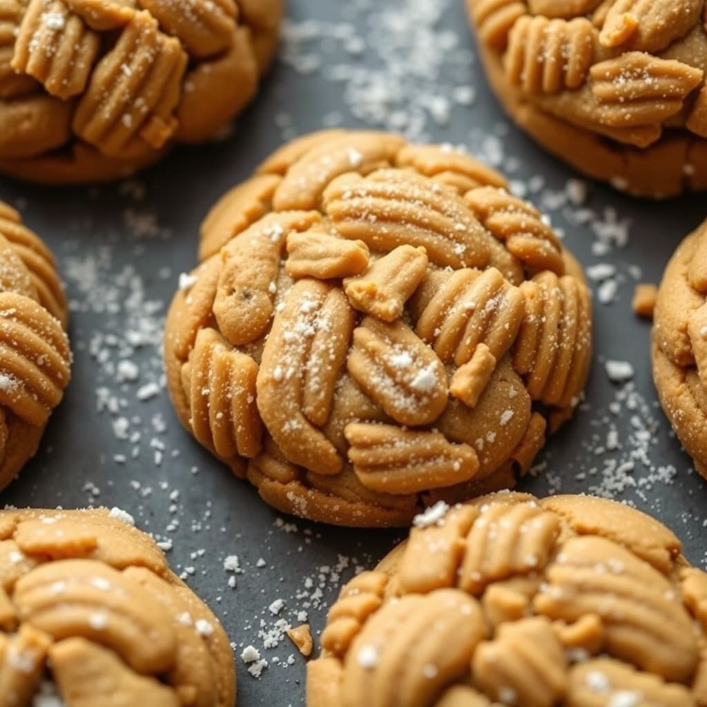 Peanut butter pumpkin cookies arranged on a baking sheet