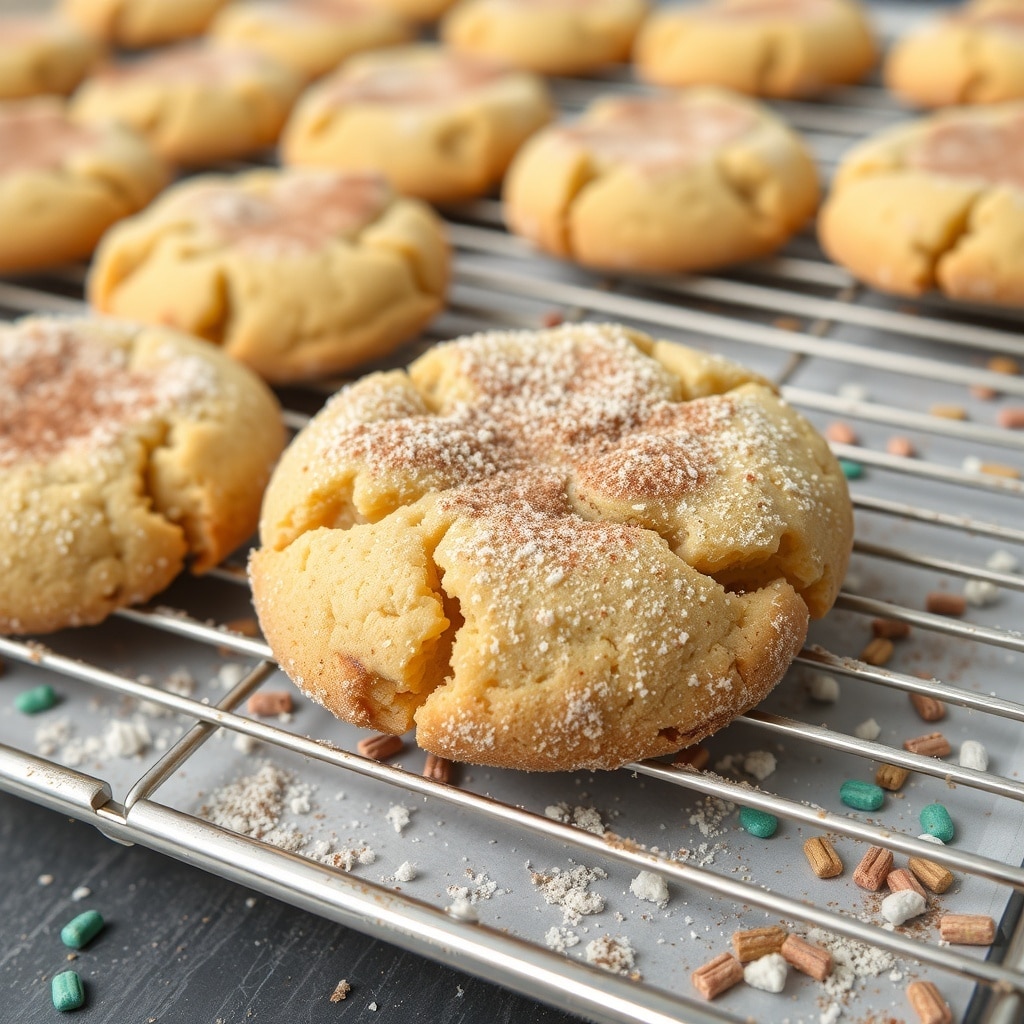 30 Delectable Christmas Cookie Recipes to Try This Holiday Season Freshly baked snickerdoodle cookies cooling on a wire rack with cinnamon sugar topping.