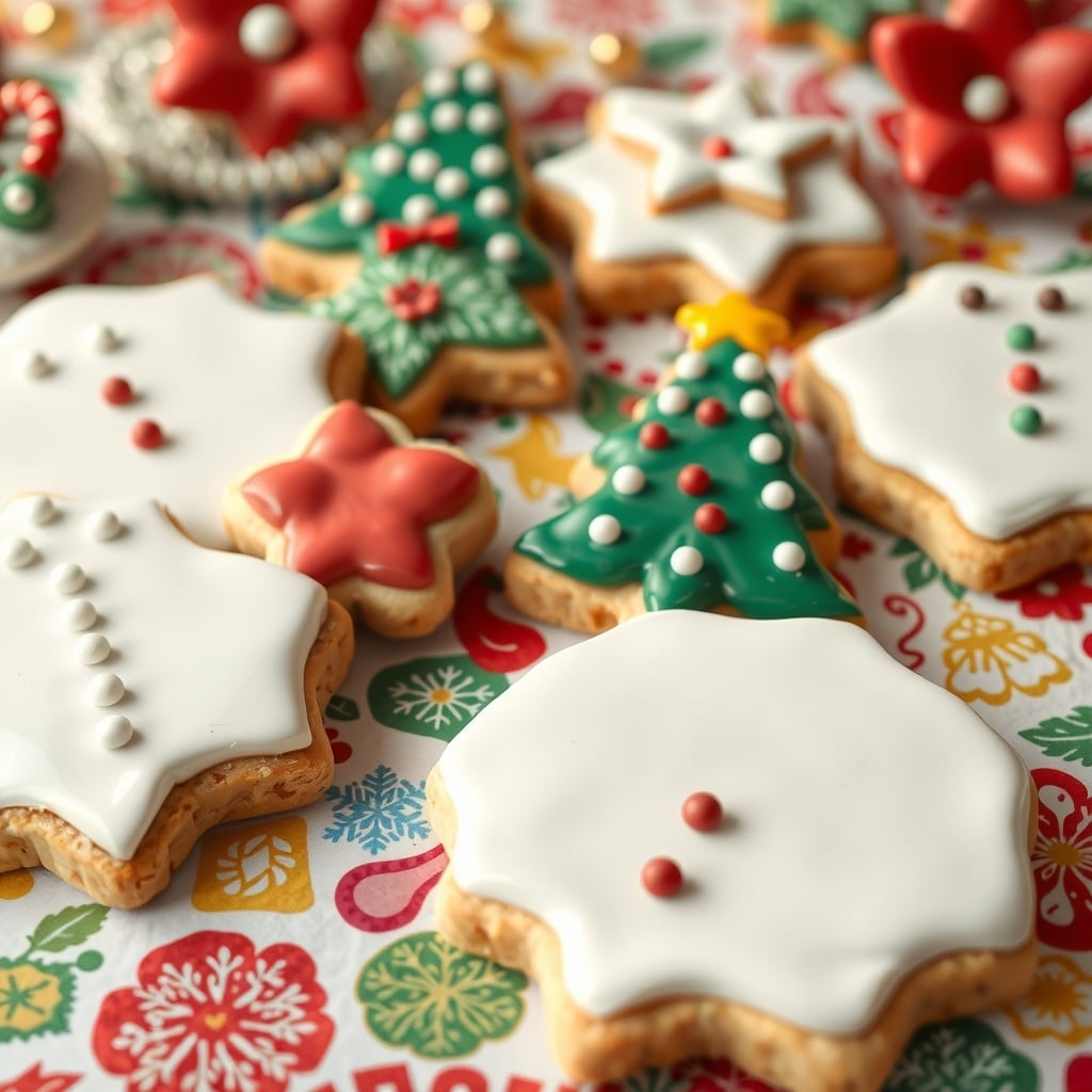 30 Delectable Christmas Cookie Recipes to Try This Holiday Season Decorated Christmas cookies in various shapes and colors on a festive background.