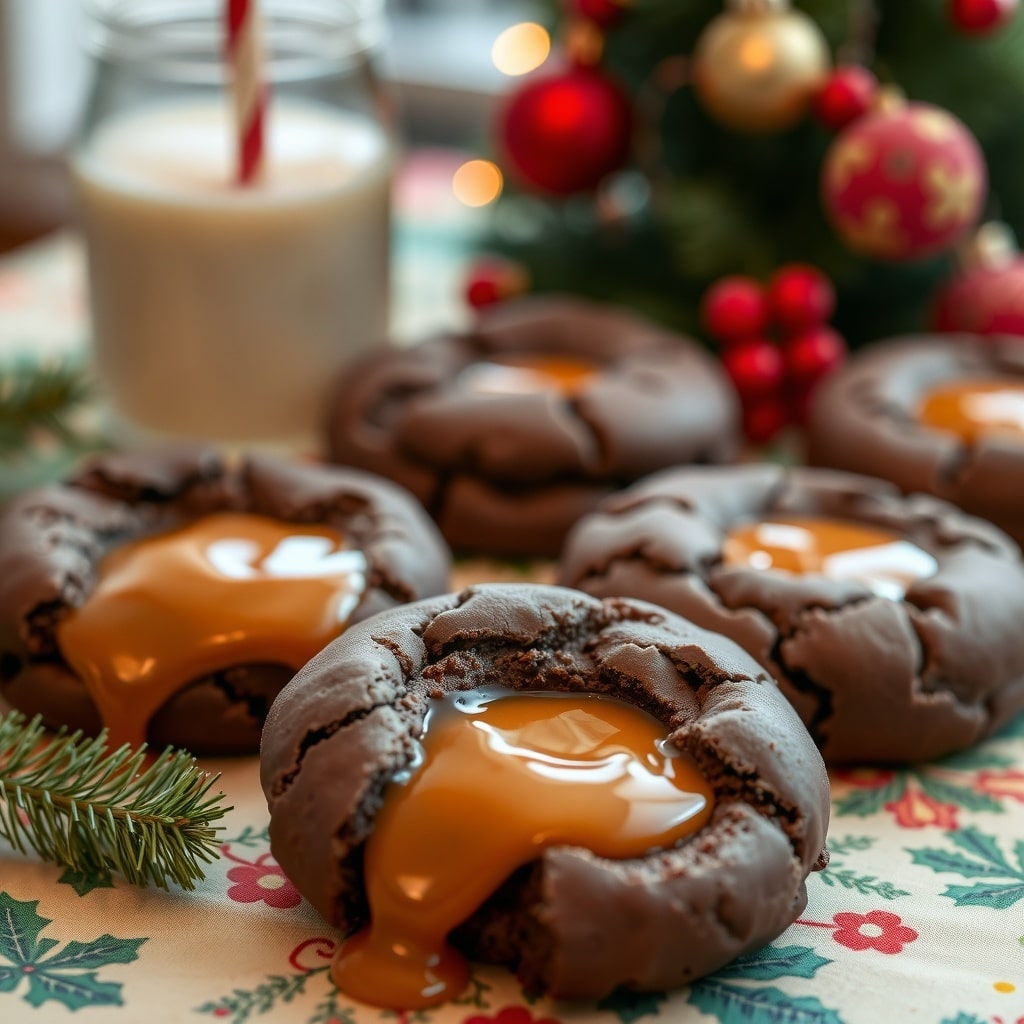 30 Delectable Christmas Cookie Recipes to Try This Holiday Season Delicious caramel-stuffed chocolate cookies on a festive table with holiday decorations.