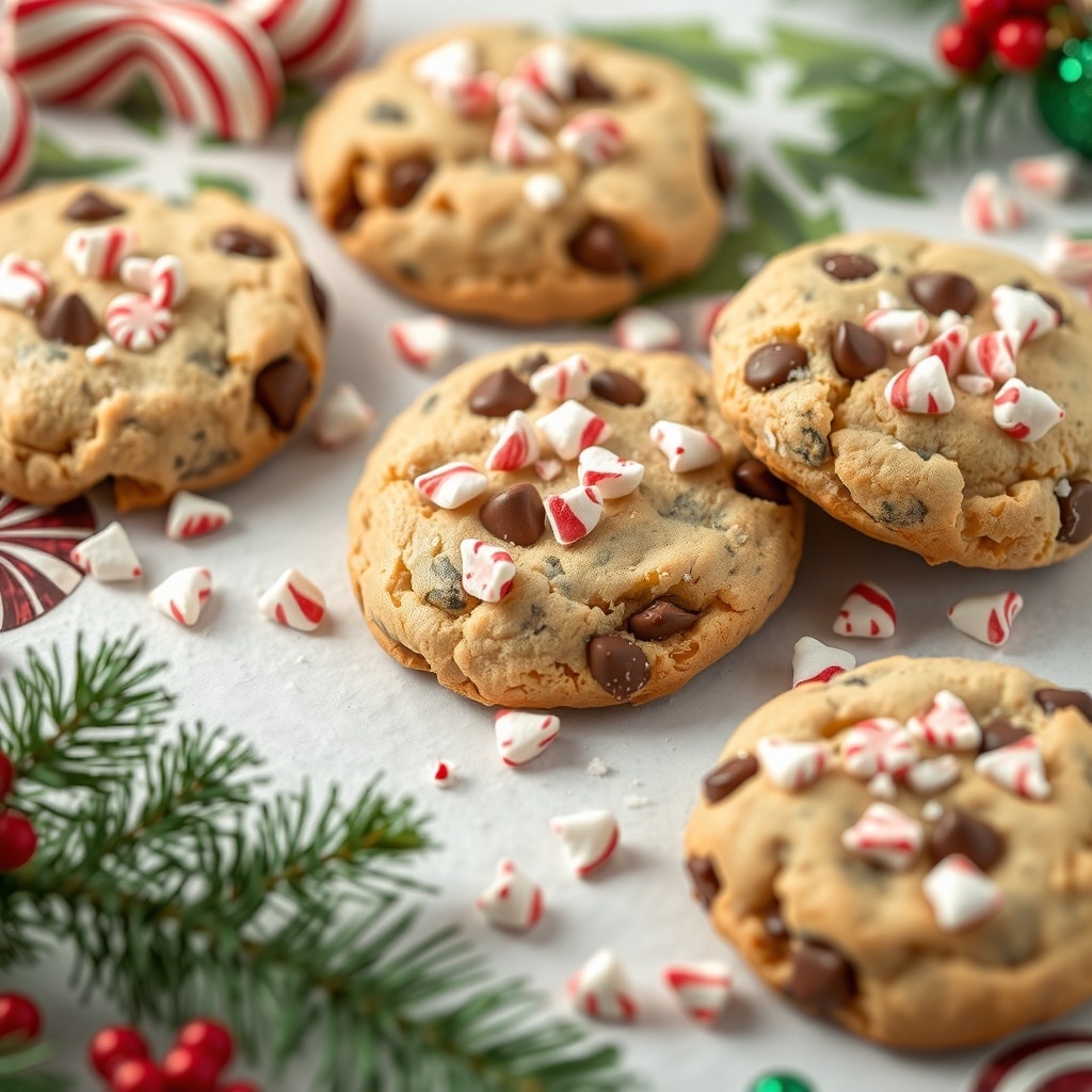 30 Delectable Christmas Cookie Recipes to Try This Holiday Season Chocolate Chip Peppermint Crunch Cookies with peppermint pieces on top
