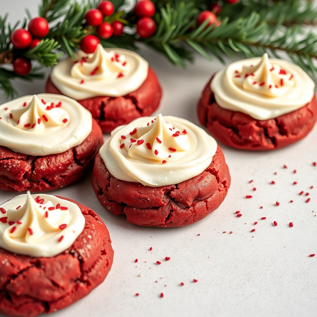 30 Delectable Christmas Cookie Recipes to Try This Holiday Season Red velvet cookies topped with cream cheese frosting and festive sprinkles