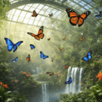Why the Butterfly Rainforest in Gainesville is Worth the Wait (And How to Nail Your Visit When It Reopens) "Butterflies of various species including Blue Morphos and Zebra Longwings fluttering through a lush, tropical rainforest conservatory with waterfalls, flowers, and natural lighting."