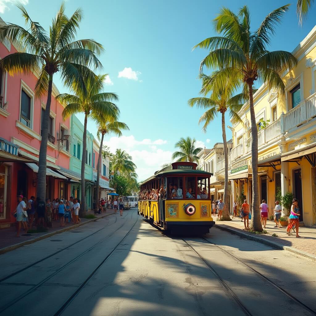 Why the Key West Conch Train Is Your Secret Weapon for Conquering Paradise in 60 Minutes Conch Train touring through Key West's historic Old Town with tourists enjoying views of colorful Caribbean colonial architecture under bright Florida sunshine