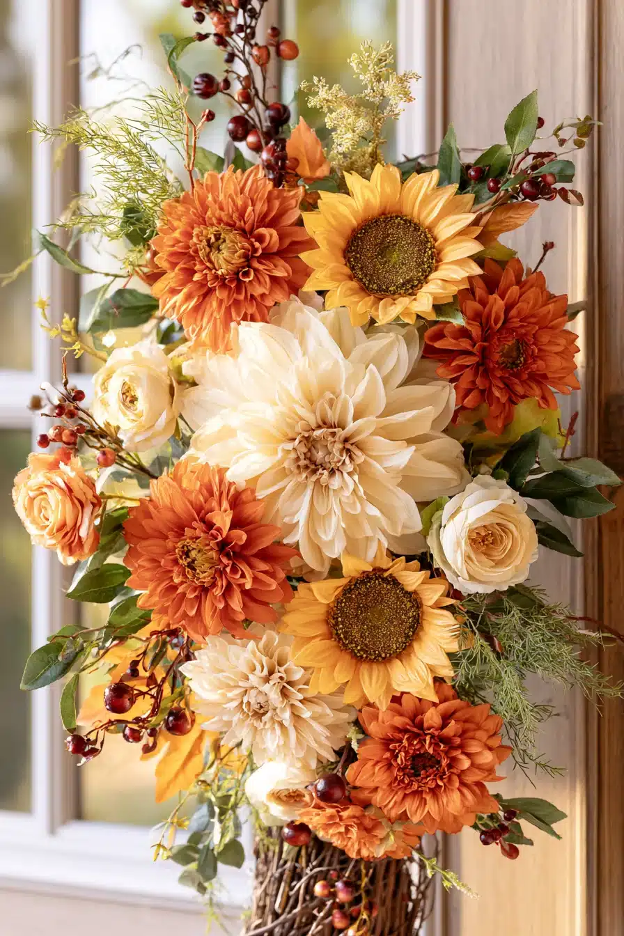 27 Gorgeous Fall Front Door Wreaths for a Warm Autumn Welcome