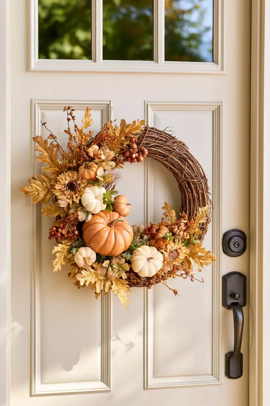 27 Gorgeous Fall Front Door Wreaths for a Warm Autumn Welcome
