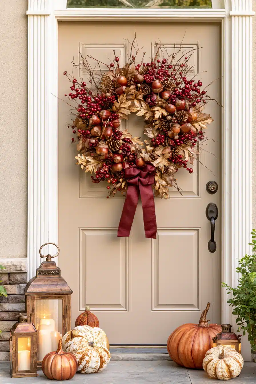 27 Gorgeous Fall Front Door Wreaths for a Warm Autumn Welcome
