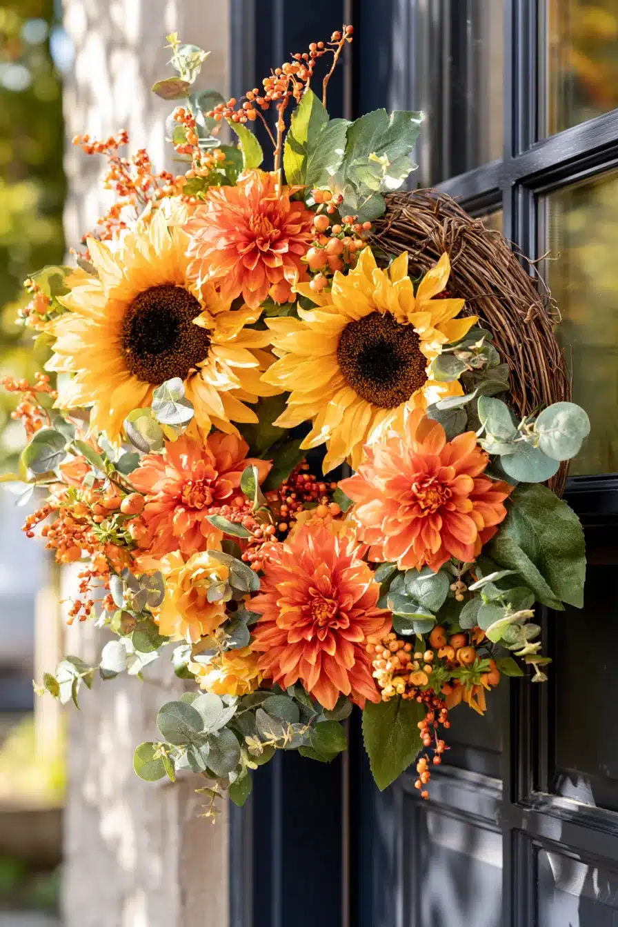 27 Gorgeous Fall Front Door Wreaths for a Warm Autumn Welcome
