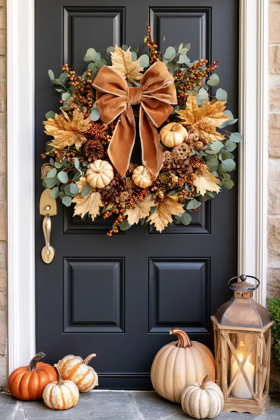 27 Gorgeous Fall Front Door Wreaths for a Warm Autumn Welcome