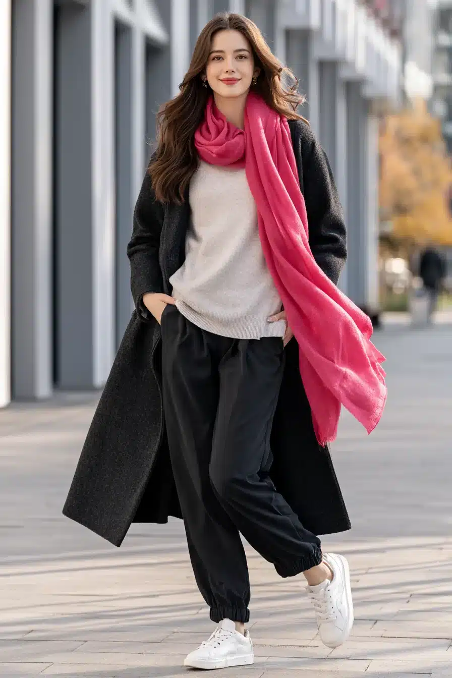 27 Pretty Pink Scarf Outfit Ideas to Brighten Your Cold Weather Wardrobe