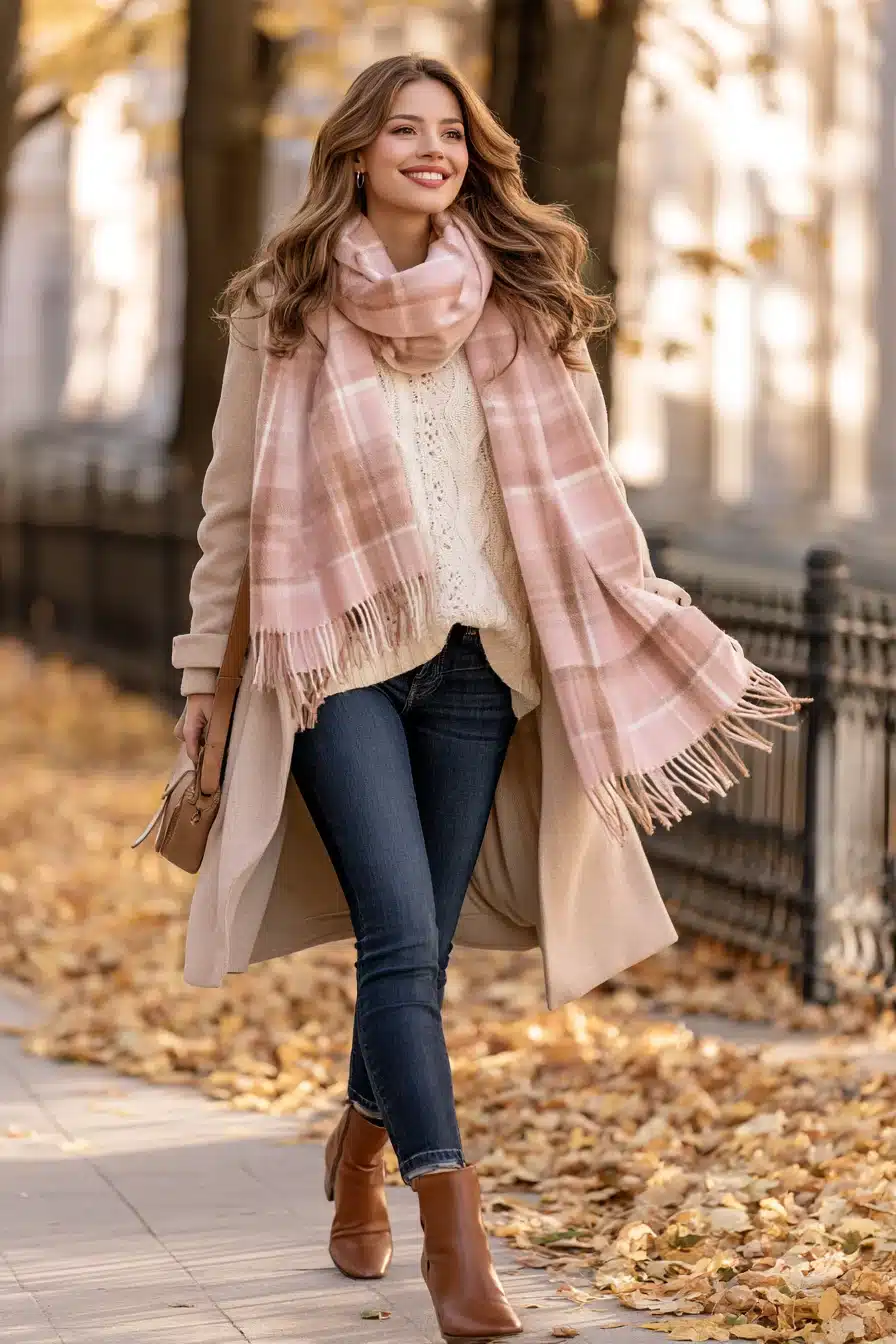 27 Pretty Pink Scarf Outfit Ideas to Brighten Your Cold Weather Wardrobe