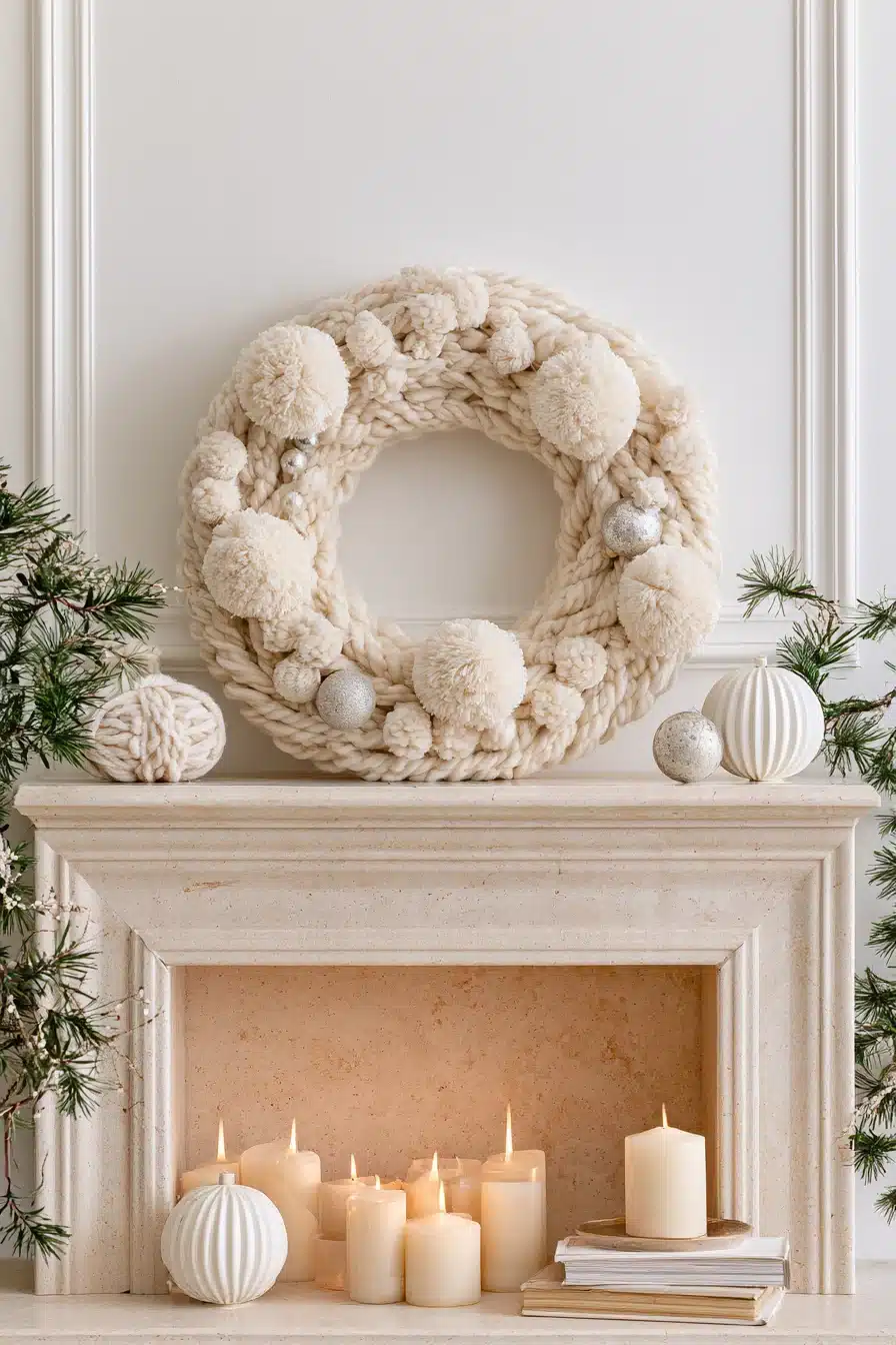 27 Cozy Christmas Yarn Wreaths to Make Your Front Door Feel Festive