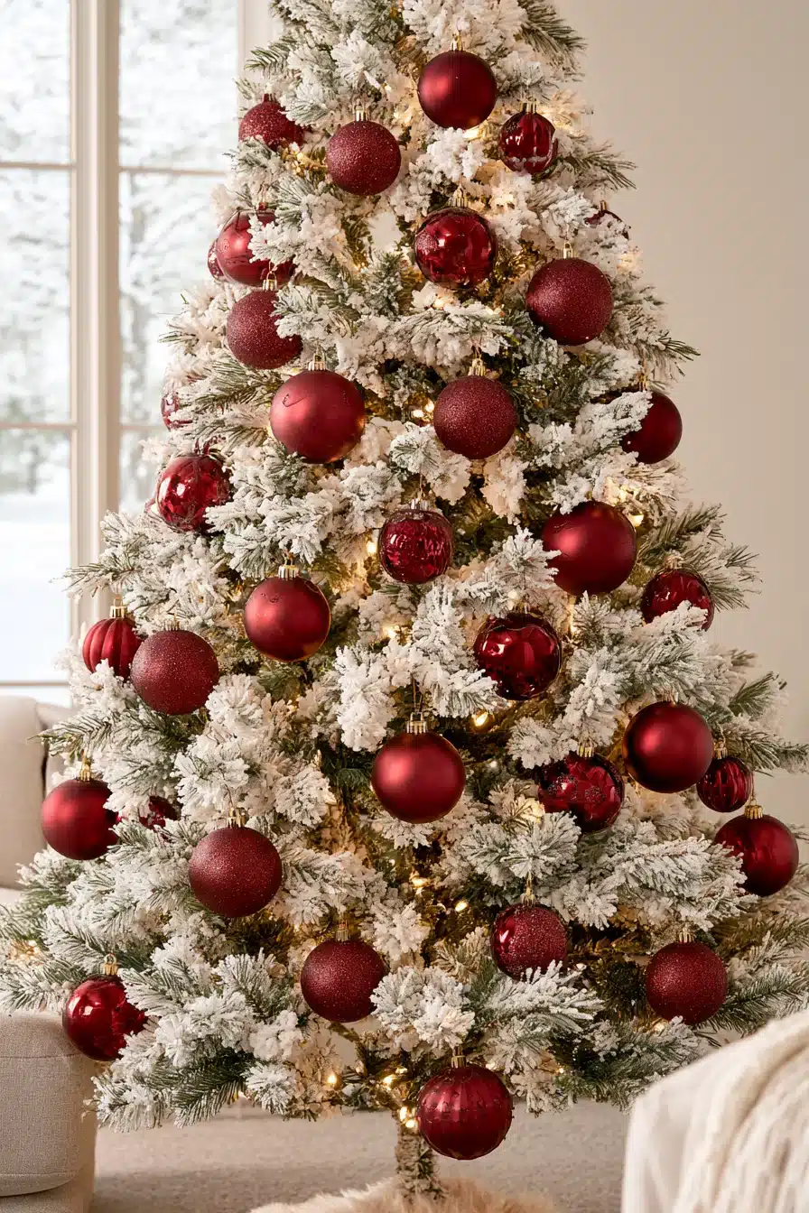27 Elegant Burgundy Christmas Tree Ideas for a Warm and Festive Home